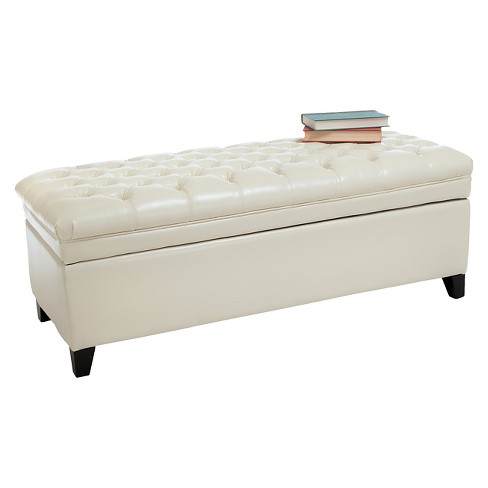 Hastings Tufted Storage Ottoman, Tufted Leather Storage Ottoman