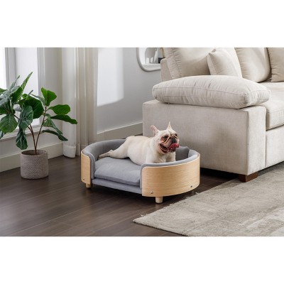 Grungis Velvet Dog Bed with Solid Wood Legs and Bent Wood Back,Pet Bed Sofa for Pets