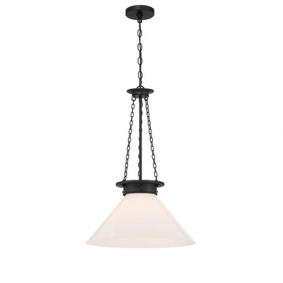 Matte Black and White Glass 1-Light Pendant with Adjustable Chain