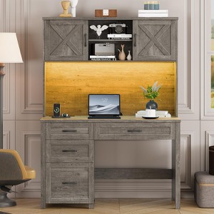 67" H Executive Desk with Hutch, 4 Drawers and LED Light, Computer Desk with Charging Station - 1 of 4