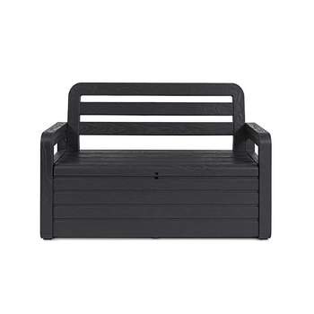 Toomax Foreverspring UV Weather Defiant Lockable Box Chest Bench for Outdoor Pool Patio Furniture and Deck Storage Bin, 70 Gallon Anthracite
