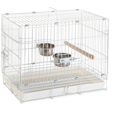 Prevue Pet Products Temporary Travel Bird Cage Short-Term Pet Carrier for Birds, Metal Stainless Steel Pet Crate with Handles, Foldable Portable Birdcage, White