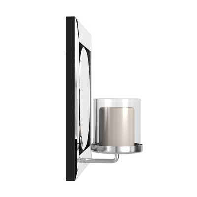 Silver Square Mirror with Candle Holder and Glass Hurricane