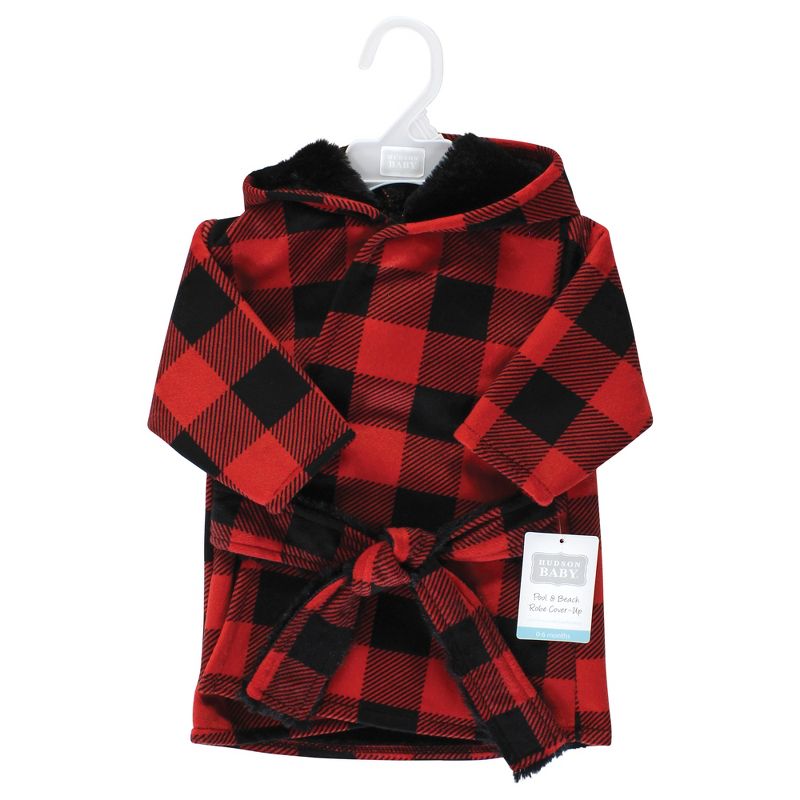 Hudson Baby Mink with Faux Fur Lining Pool and Beach Robe Cover-ups, Buffalo Plaid, 2 of 3