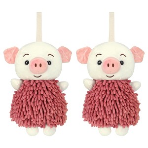 REGALWOVEN Bathroom Kitchen Cute Cartoon Piggy Chenille Soft Absorbent Hand Towel 2 Packs 7" x 11" - 1 of 4
