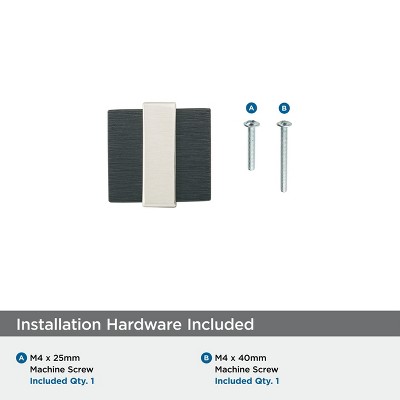 1-3/8" Brushed Matte Black and Satin Nickel Square Knob