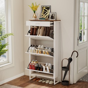 Okak Shoe Cabinet, Freestanding Shoe Organizer with 3 Flip Drawers, Shoe Storage Cabinet for Entryway, Living Room, Hallway, White - 1 of 4