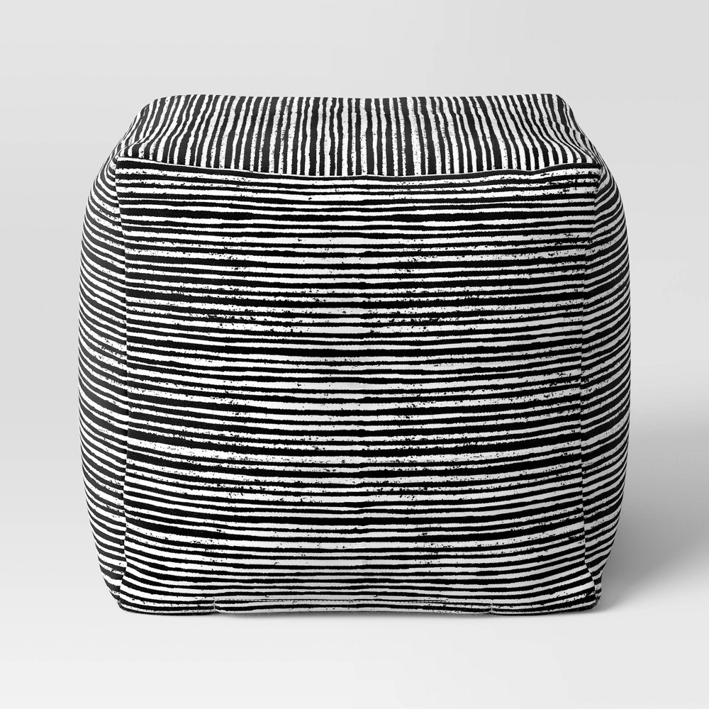 18"x18" Outdoor Pouf Striped Black - Room Essentials™