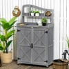 Outsunny Outdoor Potting Bench Table & Garden Storage Cabinet, Multi-Use Wooden Work Bench, Magnetic Doors, Shelves, for Planting, Yard Tools - 3 of 4