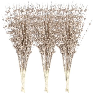 Aoibox 24 Pack Artificial Glitter Berry Stem Ornaments 17 Inch Champagne Decorative Twigs for Christmas Tree Vase Wedding Party Decor - 1 of 4