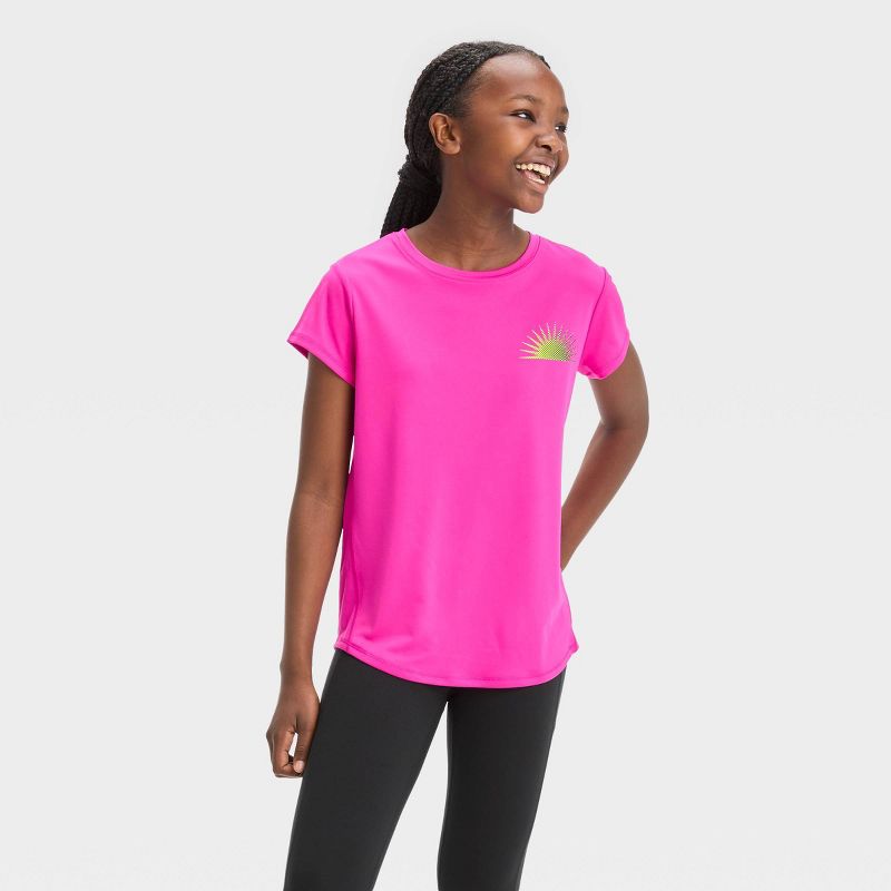 Girls' Short Sleeve 'Mountain' Graphic T-Shirt - All In Motion™ Pink, 1 of 5