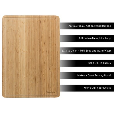 Extra-Large Light Brown Bamboo Cutting Board with Juice Groove