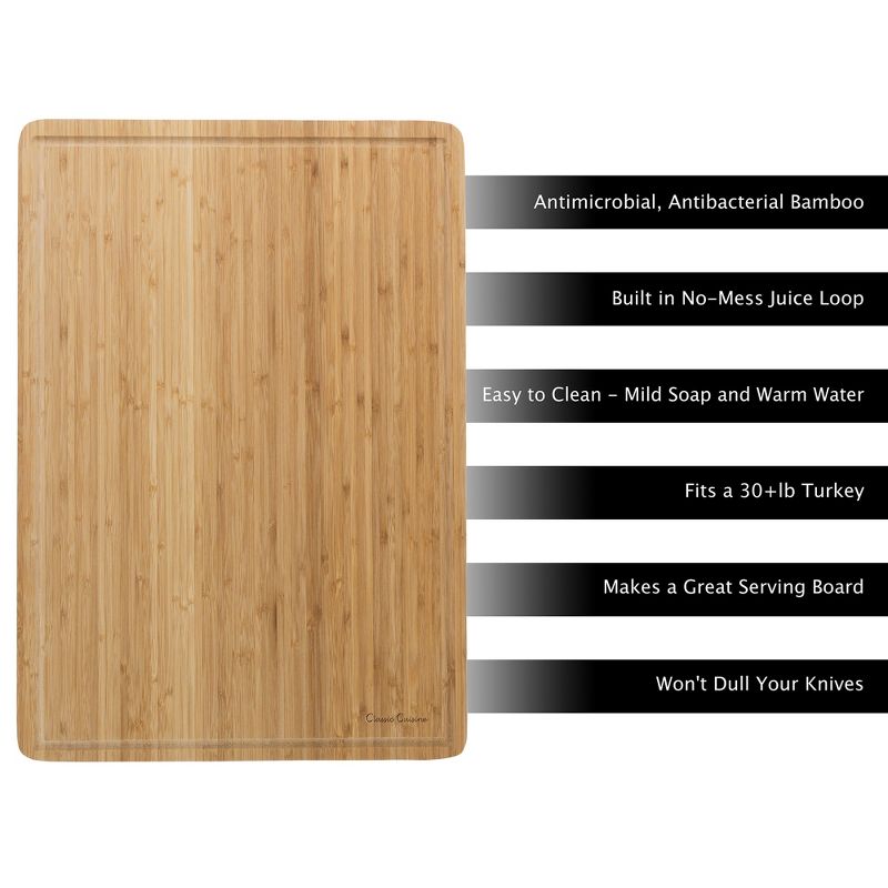 Extra-Large Bamboo Cutting Board - Eco-Friendly Thick Chopping and Serving Board with Juice Groove by Classic Cuisine (Light Brown), 2 of 9