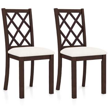 Costway Set of 2/4 Dining Chairs Wood Kitchen Side Chair with Inclined Backrest Cherry Brown