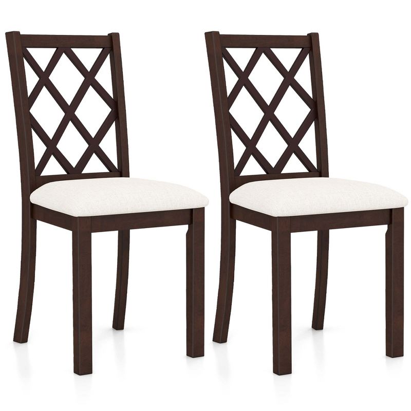 Costway Set of 2/4 Dining Chairs Wood Kitchen Side Chair with Inclined Backrest Cherry Brown, 1 of 9