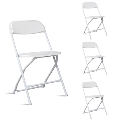 Set of 4 White Plastic and Steel Folding Chairs