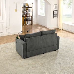 Okak Modern Sofa Couches for Living Room Loveseat Sofa Chair with Storage, Phone Holder & Cup Holder Corduroy Couch Deep Seat, Gray - 1 of 4
