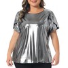 Women's Plus Size Metallic Sparkly Crew Neck Short Sleeve Party Disco Blouses - Agnes Orinda - 2 of 4