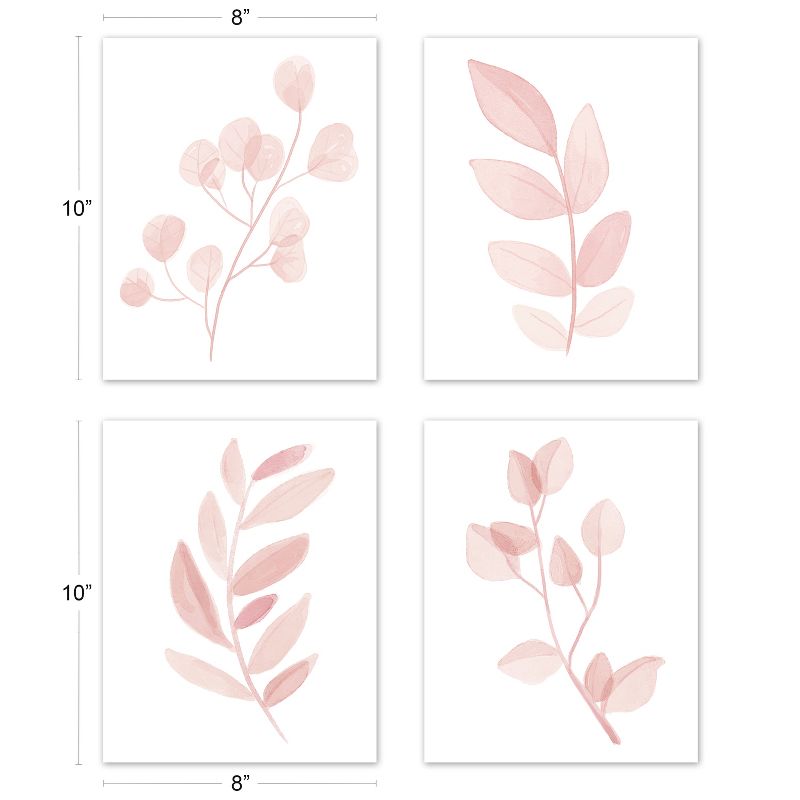 Sweet Jojo Designs Girl Unframed Wall Art Prints for Décor Botanical Leaf Pink and White 4pc, 4 of 6