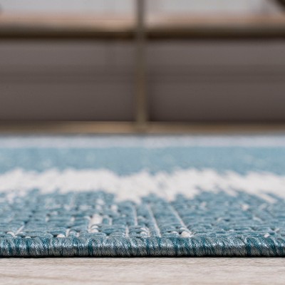 Scandi Minimalist Ivory & Aqua Indoor/Outdoor Flatweave Rug