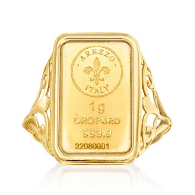 Ross-Simons Italian 24kt Yellow Gold 1-Gram Ingot Ring With 14kt Yellow Gold Band