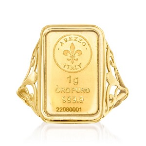 Ross-Simons Italian 24kt Yellow Gold 1-Gram Ingot Ring With 14kt Yellow Gold Band - 1 of 4
