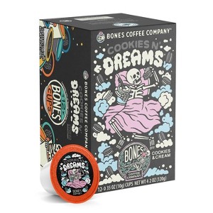 Bones Coffee Cookies N' Dreams Cookies and Cream Flavor 12ct Single-Serve Bones Cups Coffee Pods Compatible with Keurig Coffee Maker - 1 of 4