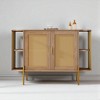 2-Door Curved Sideboard Buffet Cabinet with Gold Trim and Woven Rattan Doors, Storage Cabinet with Adjustable Shelf and Open Display Shelves - 3 of 4