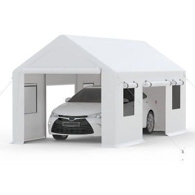 Durable Portable Carport Garage with Canopy Cover,Dual Front & Back Doors,Roll-Up Mesh Windows,Reinforced Frame for Vehicles,Boats and Outdoor Events
