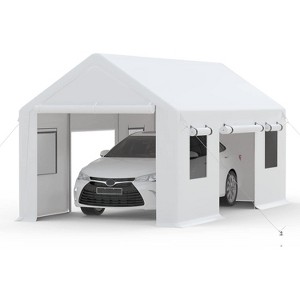 Durable Portable Carport Garage with Canopy Cover,Dual Front & Back Doors,Roll-Up Mesh Windows,Reinforced Frame for Vehicles,Boats and Outdoor Events - 1 of 4