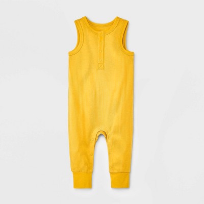 Image of Baby Boys' Ribbed Tank Romper - Cat & Jack™ Light Yellow Newborn