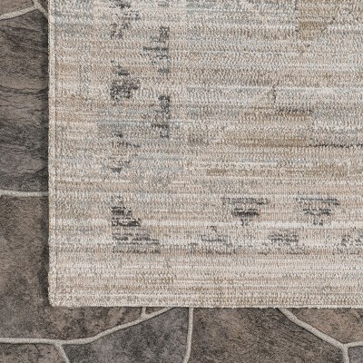 Aine Beige Geometric Washable Synthetic Square Area Rug