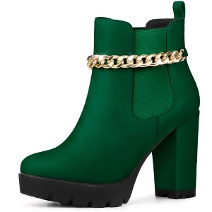 Allegra K Women's Platform Chain Decor Chunky High Heel Chelsea Boots - 1 of 4