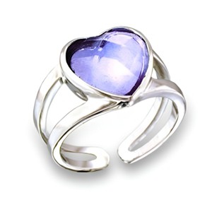 Slickblue Brass Solitaire Ring, Rhodium Plated with Light Amethyst CZ, Adjustable Women’s Jewelry, Size 5-7 - 1 of 3