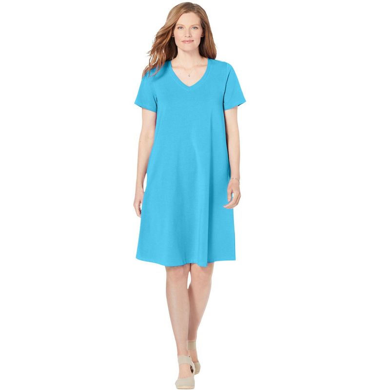 Woman Within Women's Plus Size Perfect Short-Sleeve V-Neck Tee Dress, 1 of 3