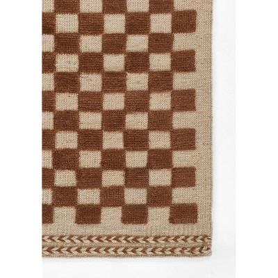 Handwoven Brown and Beige Wool Checkered 5' x 8' Rug
