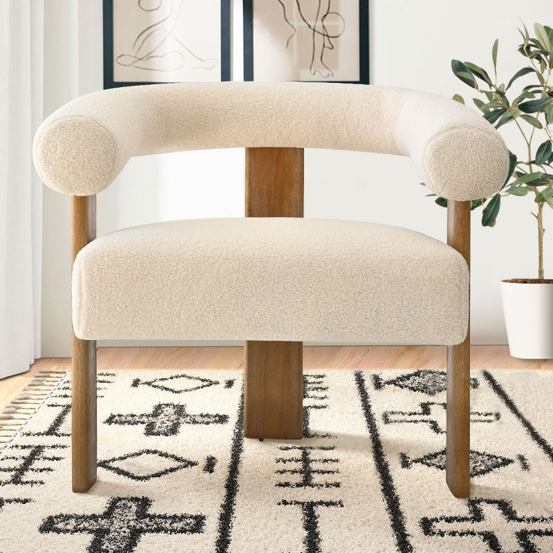 Maye Curved Back Accent Chair with Oak Legs,30" Wider Upholstered Seat and Back With Wishbone Frame Boucle Accent Chair-The Pop Maison, 1 of 10