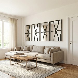 Spassway Rectangular Geometric Pattern Decorative Wall Mirror with Wood Frame Vertical or Horizontal Hanging Mirrors Home Decor for Living Room - 1 of 4