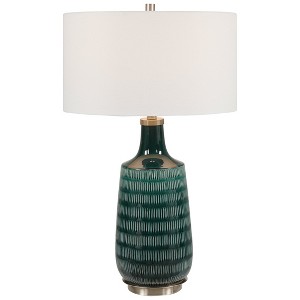 Uttermost Scouts Deep Green Table Lamp – Hand-Carved Ceramic with Brushed Nickel, 30.5" Height - 1 of 4