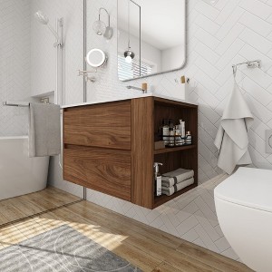 30" Wall Mounted Bathroom Vanity With Gel Sink Side Shelf Waterproof Scratch-Resistant Bathroom Accessories - 1 of 4