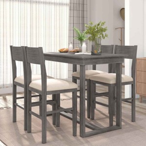 5 Piece Farmhouse Counter Height Dining Set,47'' Rectangular Wood Dining Table and 4 Upholstered Chairs,Small Space Dining Table Set-Coolbibila - 1 of 4