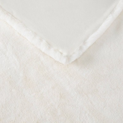 Ivory Faux Fur Reversible Throw with Velvet Reverse