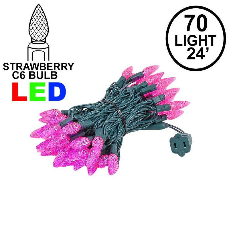 Novelty Lights C6 LED Christmas String Lights 70 Strawberry Bulbs (Green Wire, 24 Feet), 2 of 9