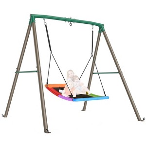 Etokfoks Heavy Duty Metal Swing Set 60 Inch Large Platform Saucer Swing for Backyard Outdoor Playground Holds 700lbs 1 Set Green Tan - 1 of 4