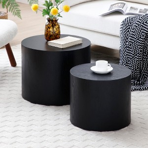 Set of 2 Nesting Round Coffee Tables with MDF and Veneer Tops, Modern Design for Living Room, Office, or Bedroom - 1 of 4