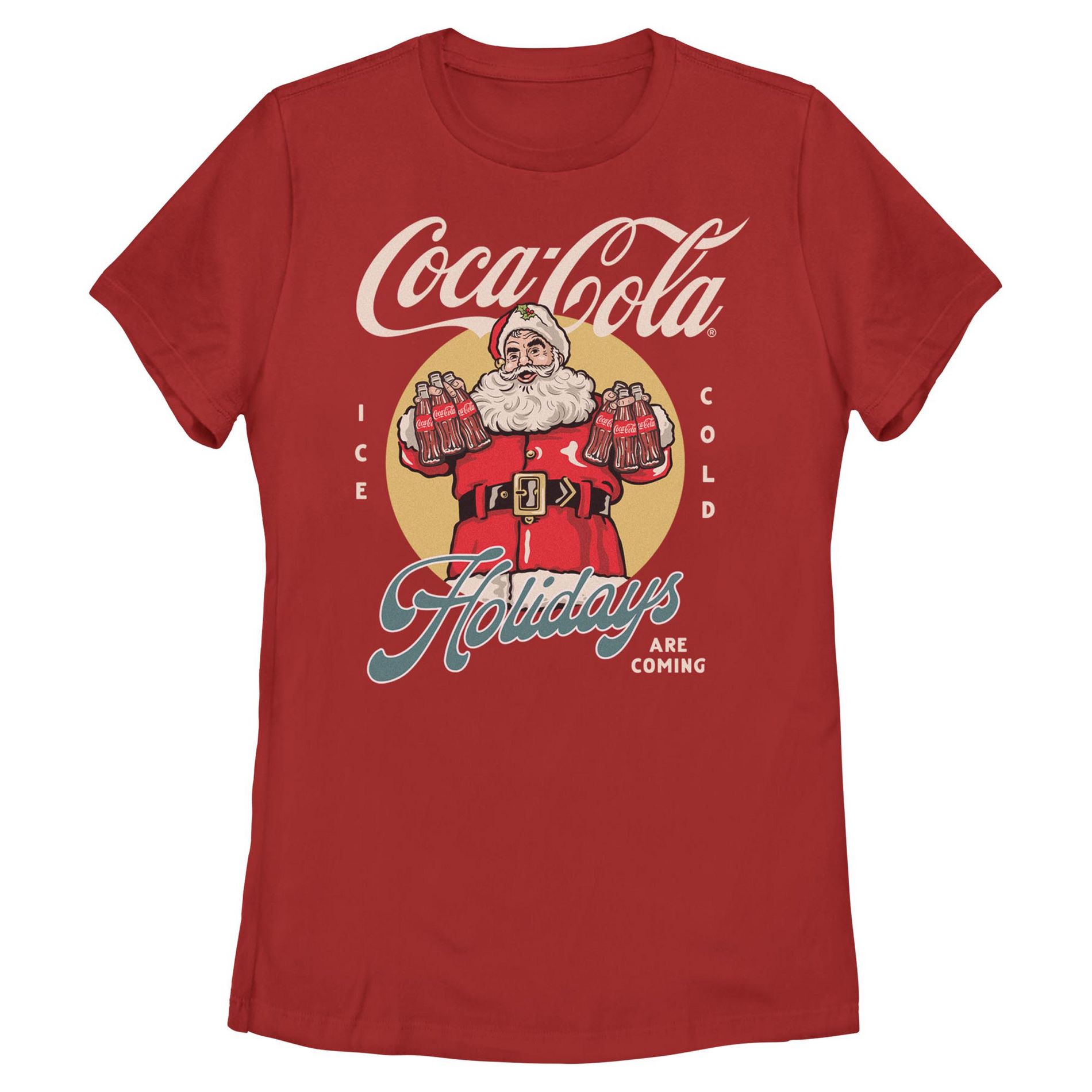 Womens Coca Cola Happy Santa Holidays Are Coming T Shirt