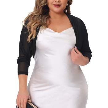 Agnes Orinda Women's Plus Size Mesh Crop Long Sleeve Open Front Bolero Shrug Cardigans