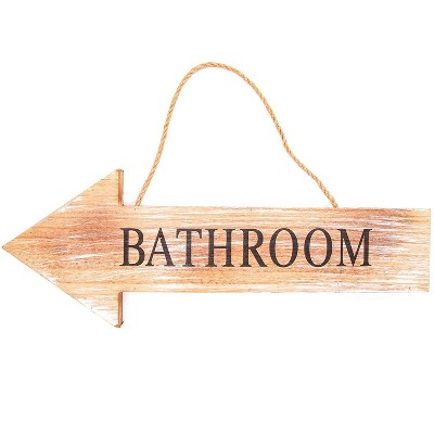 Juvale Hanging "Bathroom" on The Left Arrow Sign, Bathroom Signs Décor Wall Signs 15.5 x 5.5 in, MDF