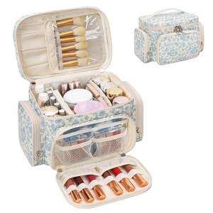 Portable Travel Makeup Bag Organizer With Makeup Brush Compartment and Two Side Pockets - 1 of 4