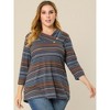 Agnes Orinda Women's Plus Size Comfy Knit 3/4 Sleeve V Neck Stripe Boho Casual Blouse - 3 of 4